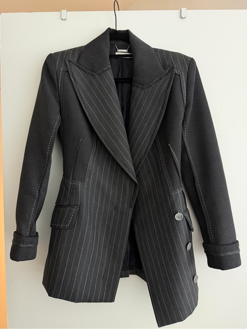Jonathan Simkhai Black Pinstripe Tailored Blazer